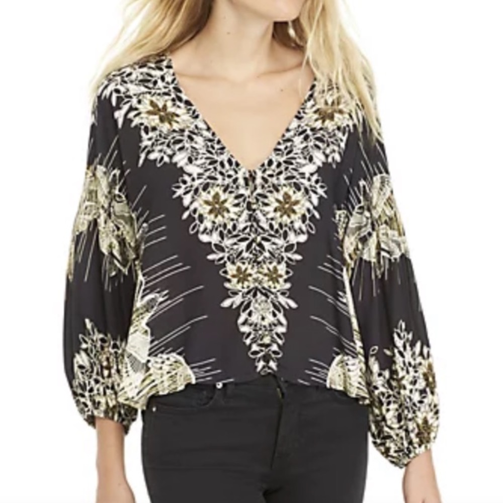 Free People Birds of a Feather Printed Button Down Blouse Size XS